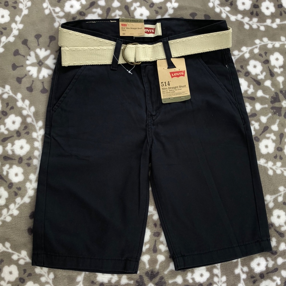 NWT Boys Levis 514 Navy shorts w/ belt, sz10 slim